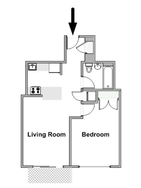 New York 1 Camera da letto appartamento - piantina approssimativa dell' appartamento  (NY-20395)