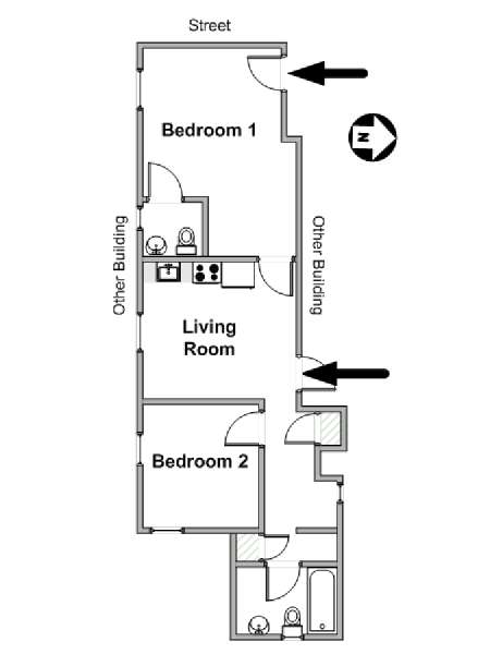 New York 2 Camere da letto appartamento - piantina approssimativa dell' appartamento 2 (NY-20424)
