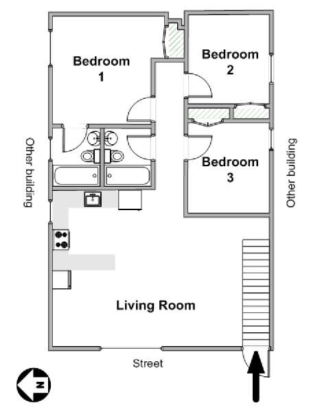 New York 3 Bedroom accommodation bed breakfast - apartment layout  (NY-20431)