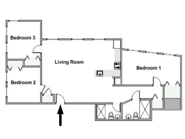 New York 3 Bedroom apartment - apartment layout  (NY-20466)