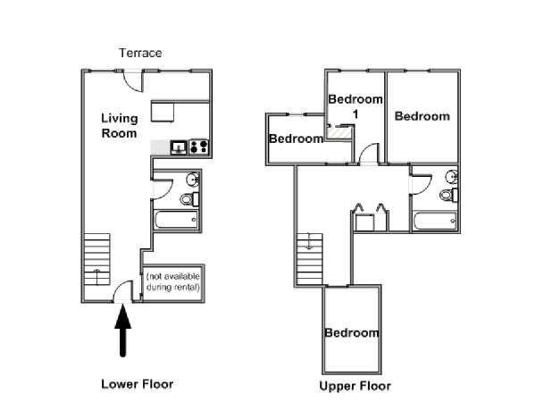 New York T5 appartement colocation - plan sch&eacute;matique  (NY-20541)