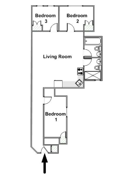 New York 3 Camere da letto stanza in affitto - piantina approssimativa dell' appartamento  (NY-20542)