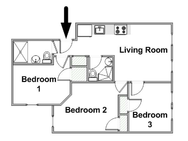 New York 3 Bedroom roommate share apartment - apartment layout  (NY-20543)