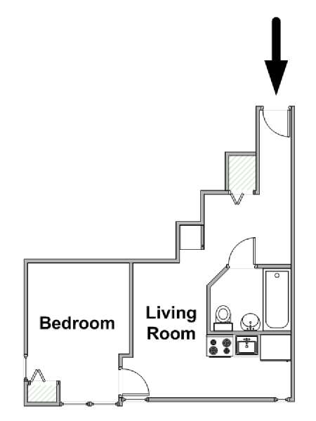 New York 1 Camera da letto appartamento - piantina approssimativa dell' appartamento  (NY-20576)