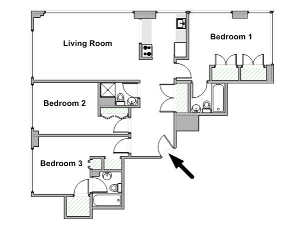 New York 3 Bedroom apartment - apartment layout  (NY-20676)