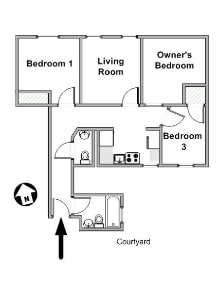 New York 3 Bedroom roommate share apartment - apartment layout  (NY-20734)