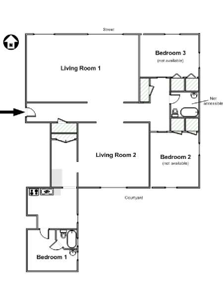 New York 3 Bedroom roommate share apartment - apartment layout  (NY-2314)
