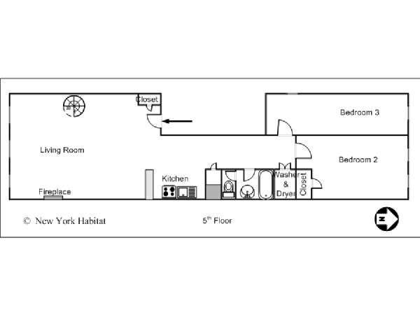 New York 3 Bedroom - Duplex apartment - apartment layout 1 (NY-5256)