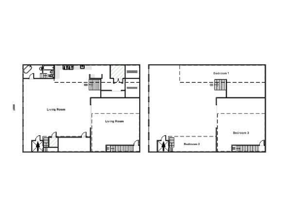 New York 3 Bedroom - Loft - Duplex apartment - apartment layout  (NY-5278)