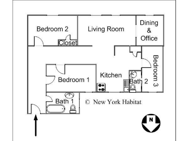 New York 3 Camere da letto stanza in affitto - piantina approssimativa dell' appartamento  (NY-5602)