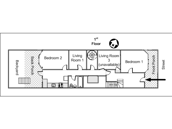 New York 2 Bedroom - Triplex roommate share apartment - apartment layout 1 (NY-6068)