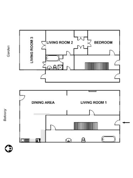 New York 1 Camera da letto - Duplex appartamento - piantina approssimativa dell' appartamento  (NY-6799)