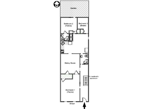 New York 3 Bedroom accommodation - apartment layout  (NY-7302)