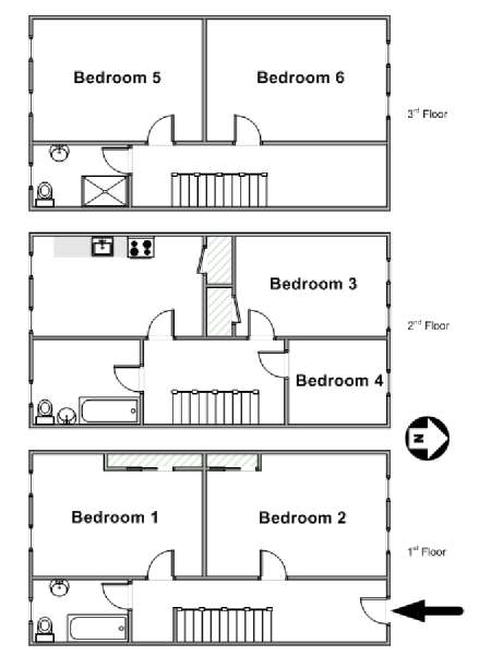 New York 6 Bedroom - Triplex roommate share apartment - apartment layout  (NY-7570)