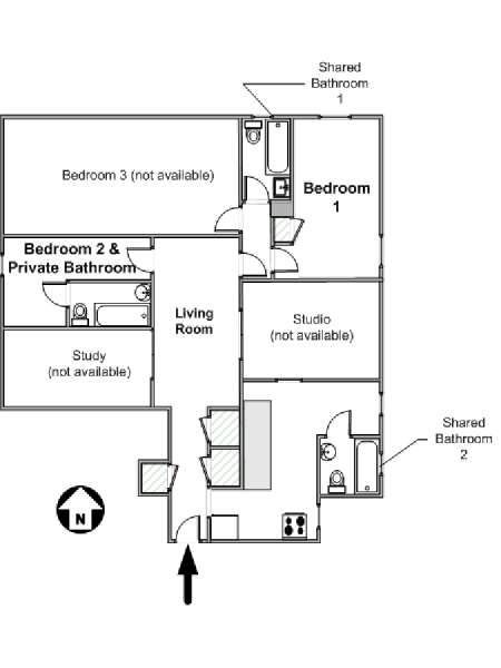 New York 3 Bedroom roommate share apartment - apartment layout  (NY-7630)
