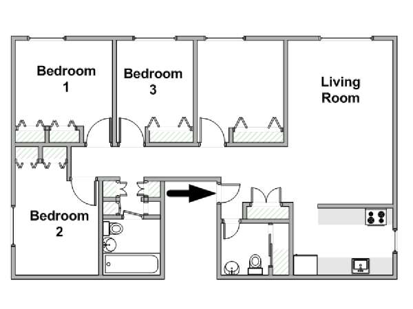 New York T4 appartement colocation - plan sch&eacute;matique  (NY-7864)