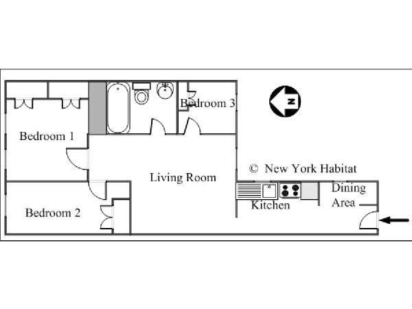 New York 3 Camere da letto stanza in affitto - piantina approssimativa dell' appartamento  (NY-8027)