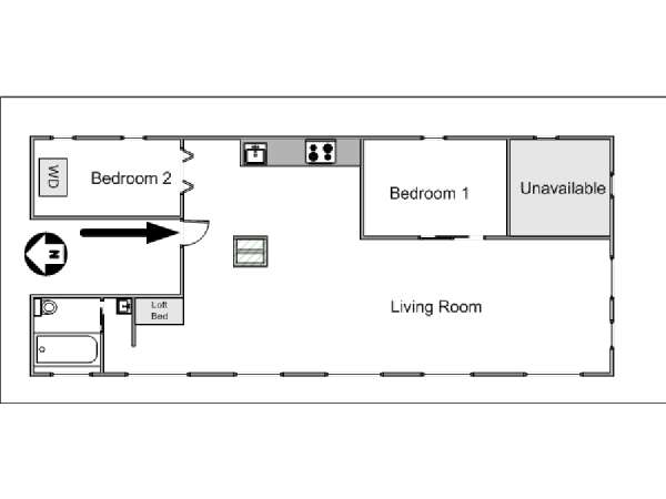 New York 2 Camere da letto - Loft appartamento - piantina approssimativa dell' appartamento  (NY-8091)