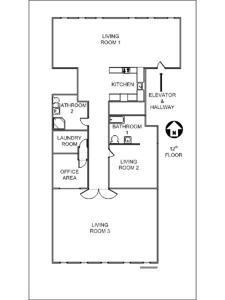 New York Studio T1 - Loft logement location appartement - plan schématique  (NY-8169)