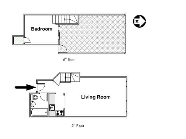New York 1 Camera da letto - Duplex appartamento - piantina approssimativa dell' appartamento  (NY-8429)