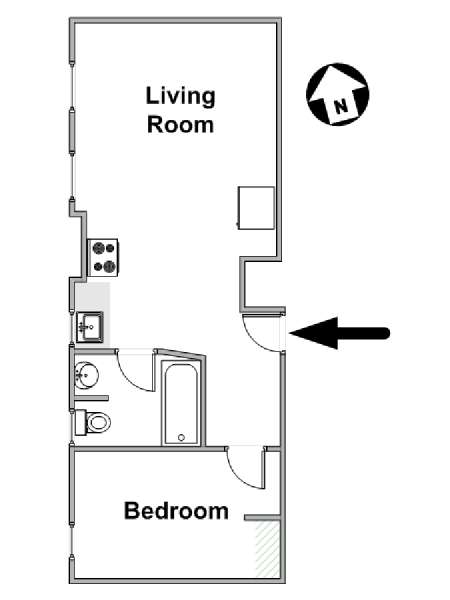 New York 1 Camera da letto appartamento - piantina approssimativa dell' appartamento  (NY-8596)