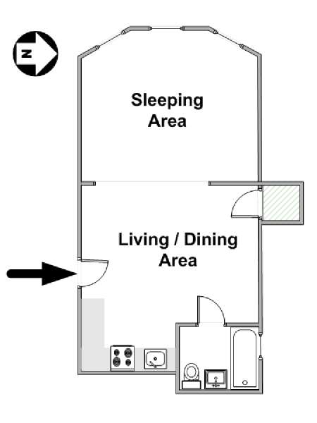New York Monolocale appartamento - piantina approssimativa dell' appartamento  (NY-9004)