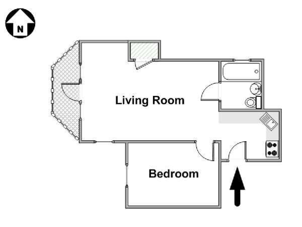 New York 1 Camera da letto appartamento - piantina approssimativa dell' appartamento  (NY-9845)