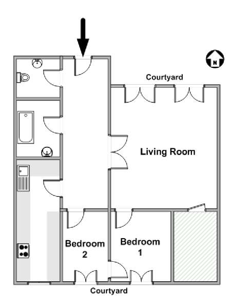 Paris 2 Bedroom apartment - apartment layout  (PA-14)