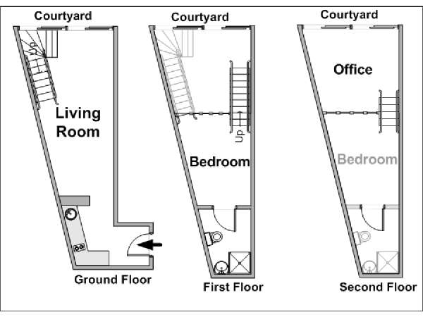 Parigi Grande monolocale - Triplex appartamento - piantina approssimativa dell' appartamento  (PA-183)