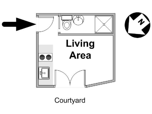 Parigi Monolocale appartamento - piantina approssimativa dell' appartamento  (PA-185)
