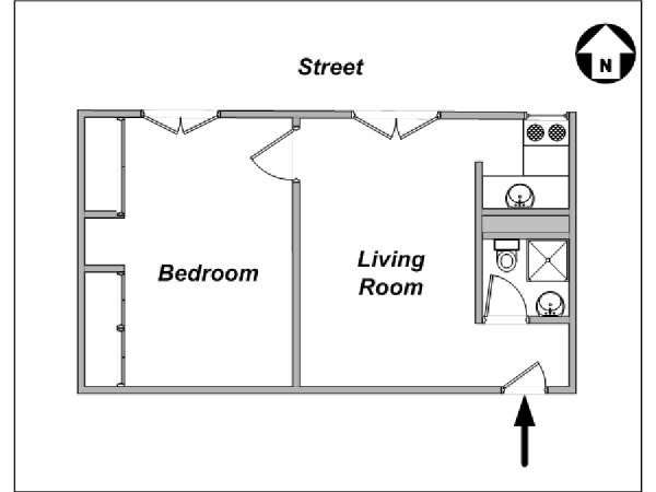 Parigi 1 Camera da letto appartamento - piantina approssimativa dell' appartamento  (PA-385)