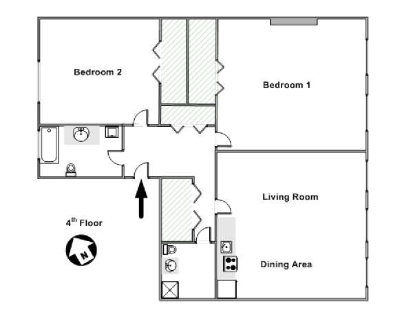 Paris 2 Bedroom apartment - apartment layout  (PA-668)