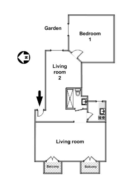 Paris 1 Bedroom accommodation - apartment layout  (PA-767)