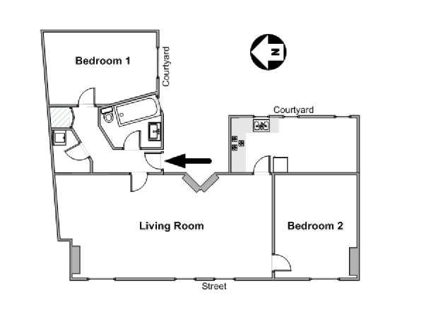 Paris 2 Bedroom accommodation - apartment layout  (PA-827)