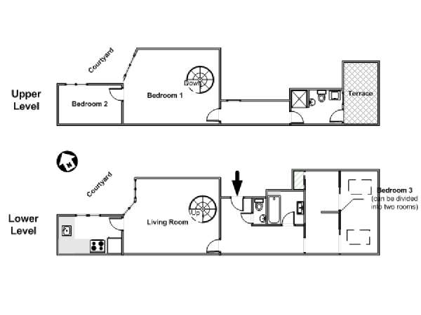 Paris 3 Bedroom - Duplex accommodation - apartment layout  (PA-840)