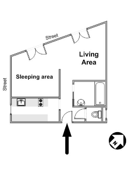 Paris Alcove Studio accommodation - apartment layout  (PA-1005)