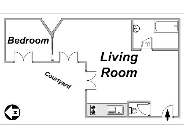 Parigi 1 Camera da letto appartamento - piantina approssimativa dell' appartamento  (PA-1163)