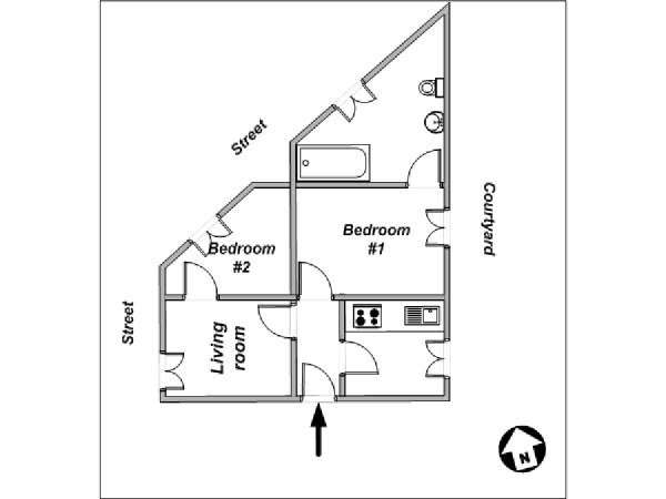 Parigi 2 Camere da letto appartamento - piantina approssimativa dell' appartamento  (PA-1164)