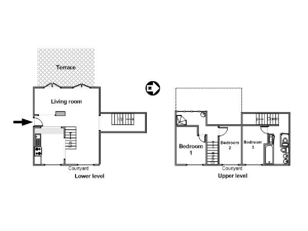 Paris 3 Bedroom - Duplex accommodation - apartment layout  (PA-1203)