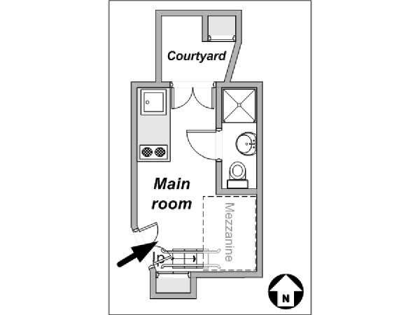 Parigi Monolocale appartamento - piantina approssimativa dell' appartamento  (PA-1222)
