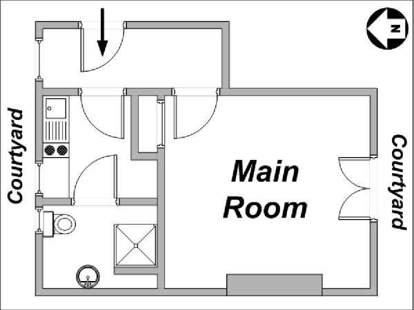 Paris Studio T1 logement location appartement - plan schématique  (PA-1295)