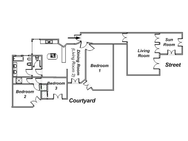 Parigi 3 Camere da letto appartamento casa vacanze - piantina approssimativa dell' appartamento  (PA-1331)