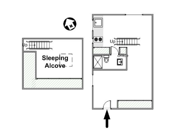 Paris Alcove Studio apartment - apartment layout  (PA-1602)
