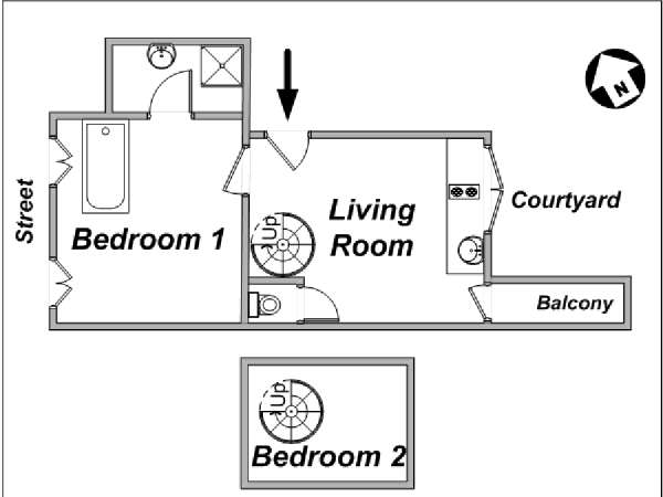 Paris 2 Bedroom - Duplex apartment - apartment layout  (PA-1615)