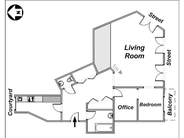 Parigi 1 Camera da letto appartamento - piantina approssimativa dell' appartamento  (PA-1656)