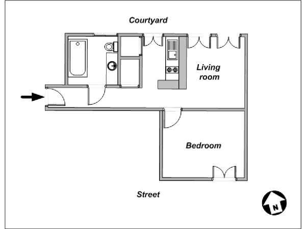 Parigi 1 Camera da letto appartamento - piantina approssimativa dell' appartamento  (PA-1706)