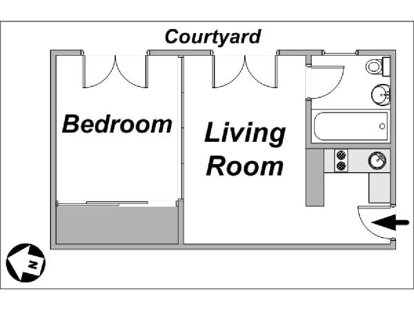Parigi 1 Camera da letto appartamento - piantina approssimativa dell' appartamento  (PA-1833)