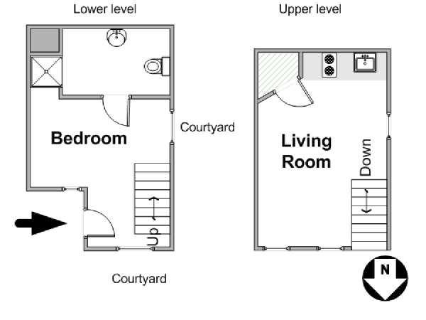 Paris T2 - Duplex logement location appartement - plan schématique  (PA-1973)