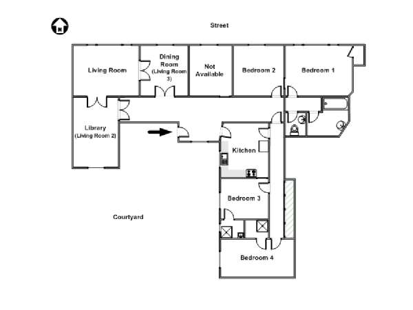 Paris 4 Bedroom accommodation - apartment layout  (PA-2126)