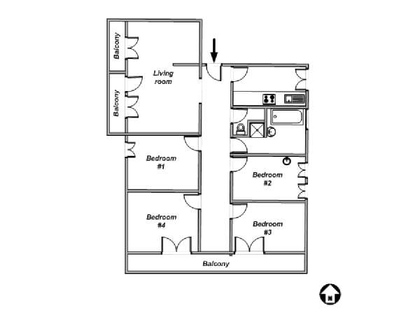 Parigi 4 Camere da letto appartamento - piantina approssimativa dell' appartamento  (PA-2130)